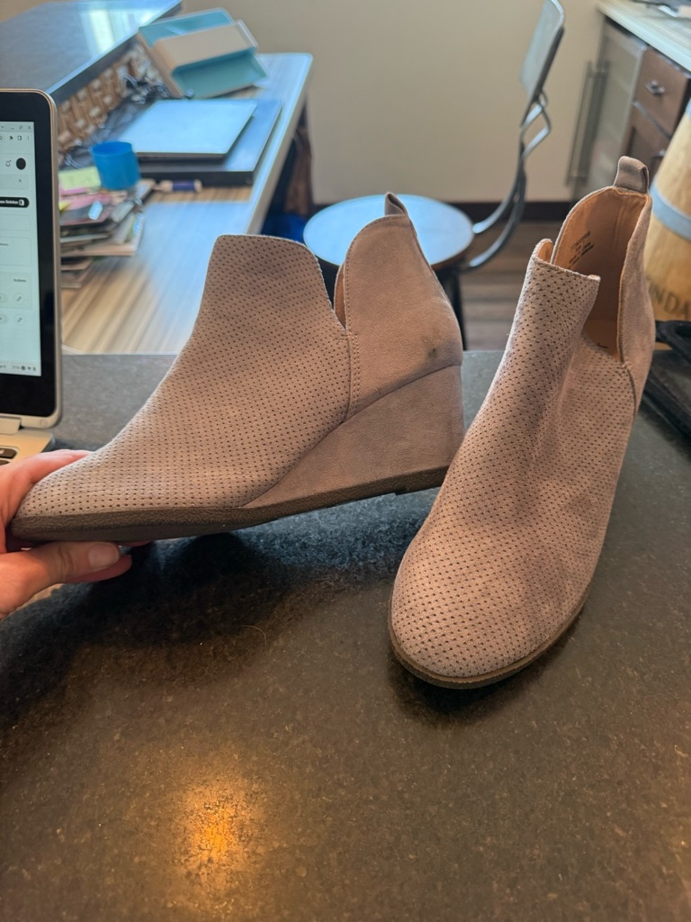 Journee Collection Taupe Perforated Suede Wedge Ankle Boots